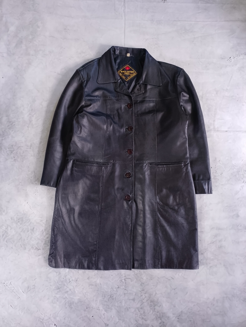 Vintage Classic Black Leather Trench Coat